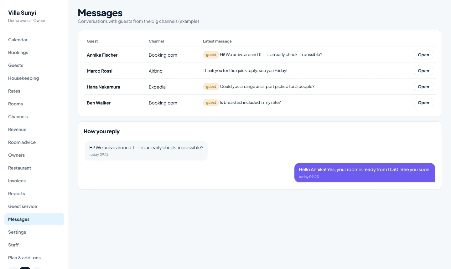 One inbox for all booking-site chats
