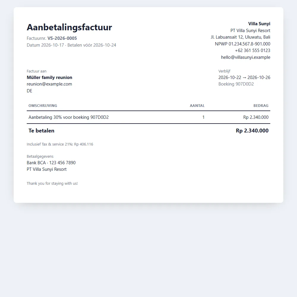 Professionele facturen in seconden: 100%, of 30% aanbetaling en 70% restbetaling